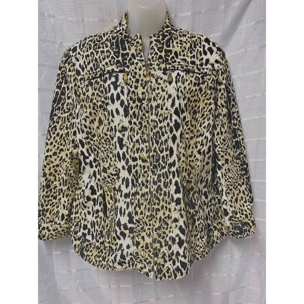 Compliments Women's Leopard Print Zip-Front Pockets Jacket -Size 14